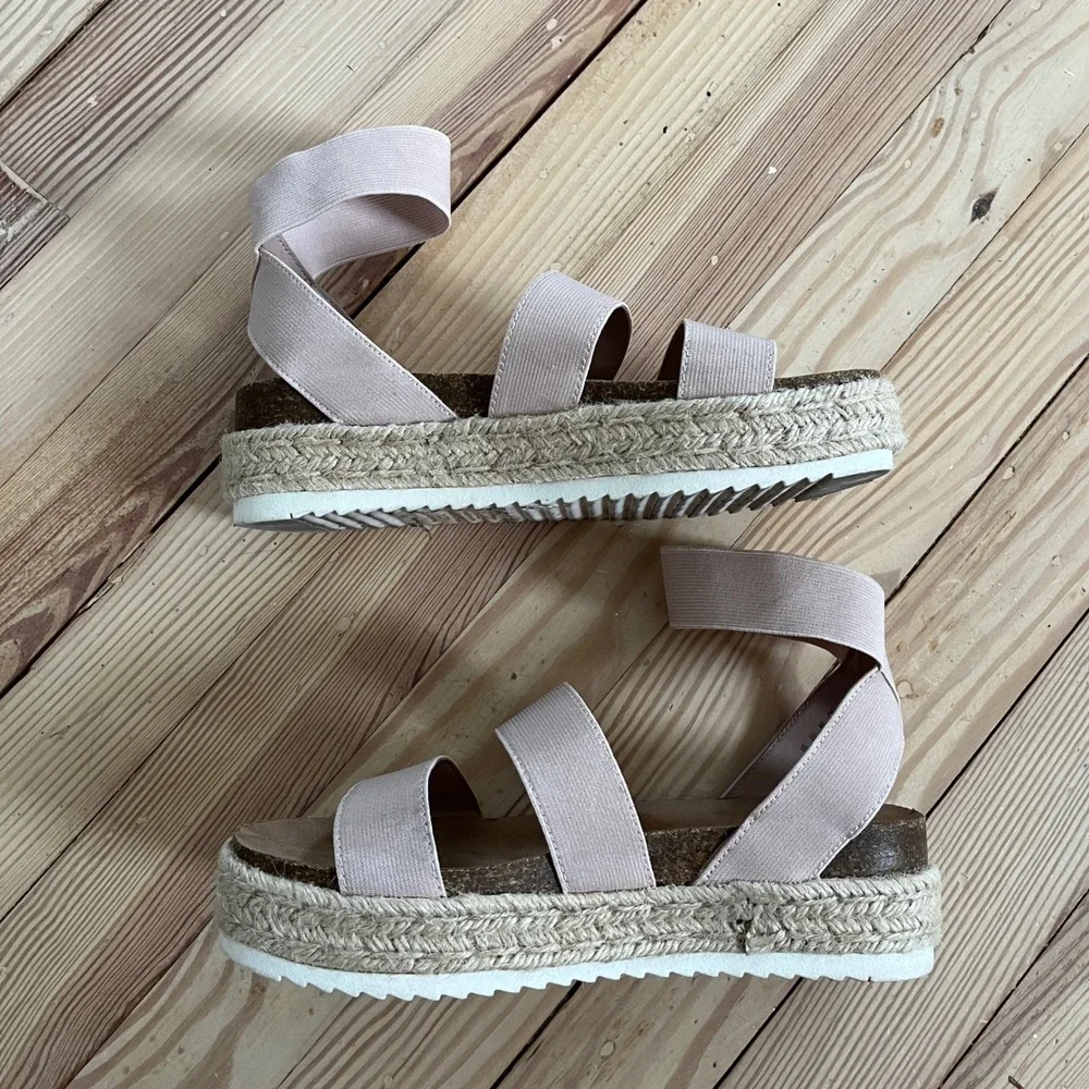 American Eagle Pink Elastic Strappy Espadrille Platform‎ Sandals Womens Size 6